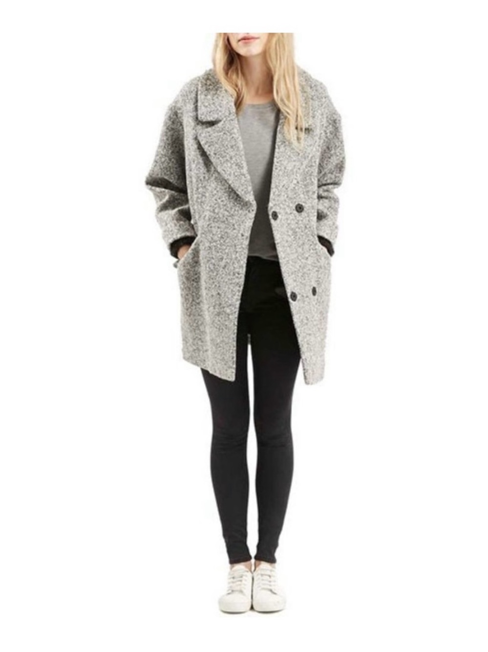 Topshop Double Breasted Relaxed Fit Coat Soft Gray